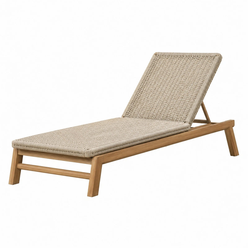 Transat 200 cm en bois naturel et corde tressée beige pour extérieur inclinable