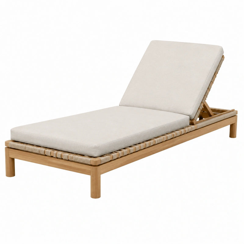 Chaise longue de jardin 200 x 70 cm en bois naturel et tissu beige - dossier réglable