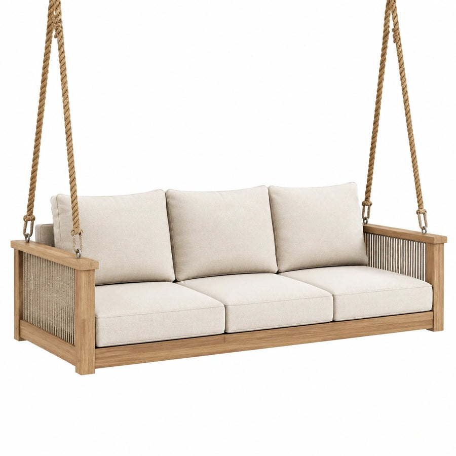 Balancelle suspendue 3 places 200 x 80 x 70 cm bois naturel beige style contemporain extérieur