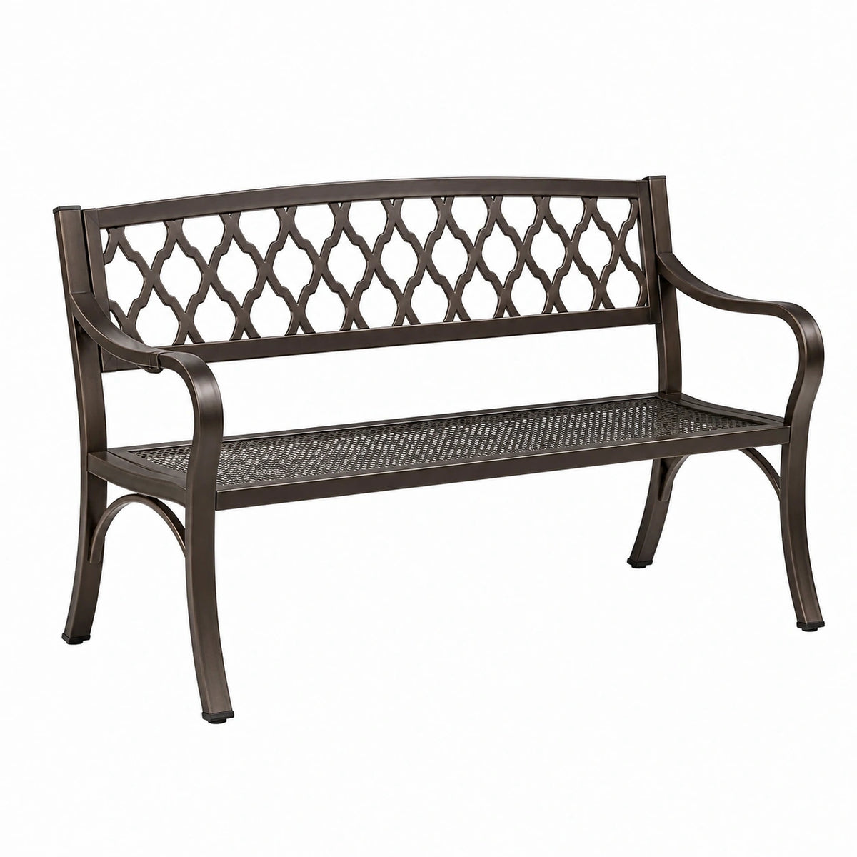 Banc de jardin 127 x 64 x 93 cm en métal brun foncé avec dossier ajouré style classique