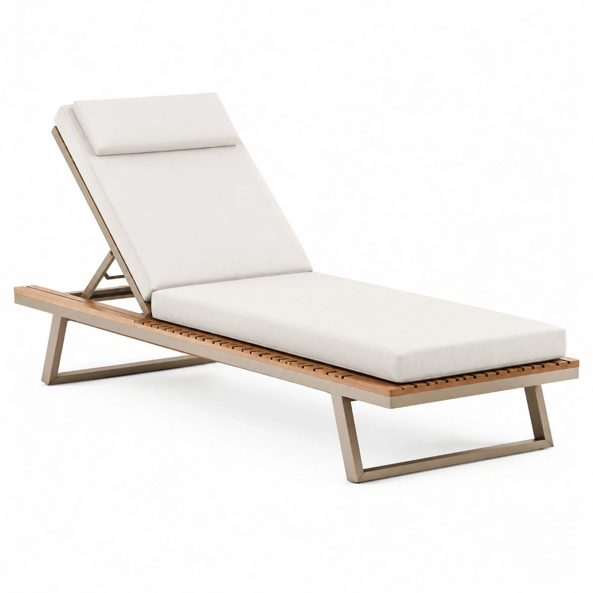 Chaise longue 200 x 70 cm en métal et bois blanc pour extérieur à dossier réglable