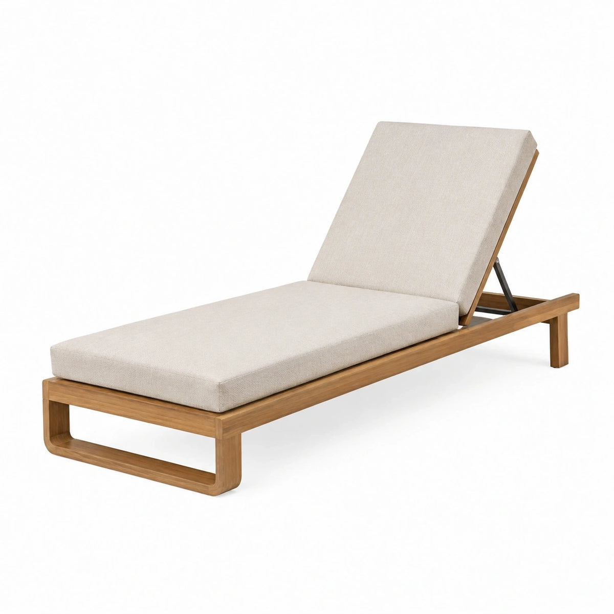 Bain de soleil 200 x 70 cm en bois et tissu beige à dossier réglable