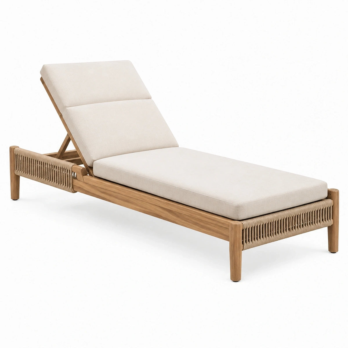 Transat de jardin 200 cm en bois naturel et cordage beige avec dossier réglable