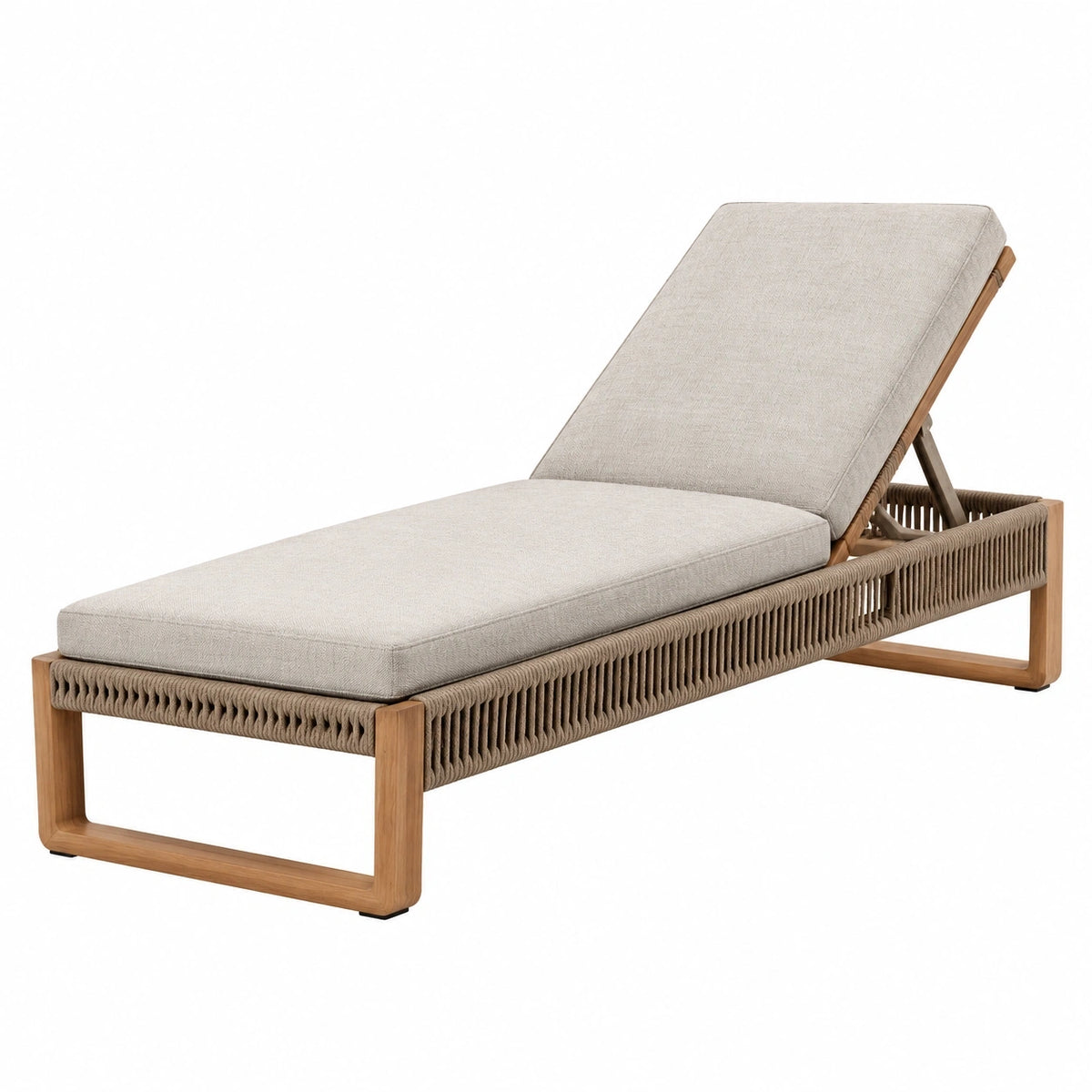 Chaise longue de jardin 200 x 70 cm en bois beige avec dossier réglable