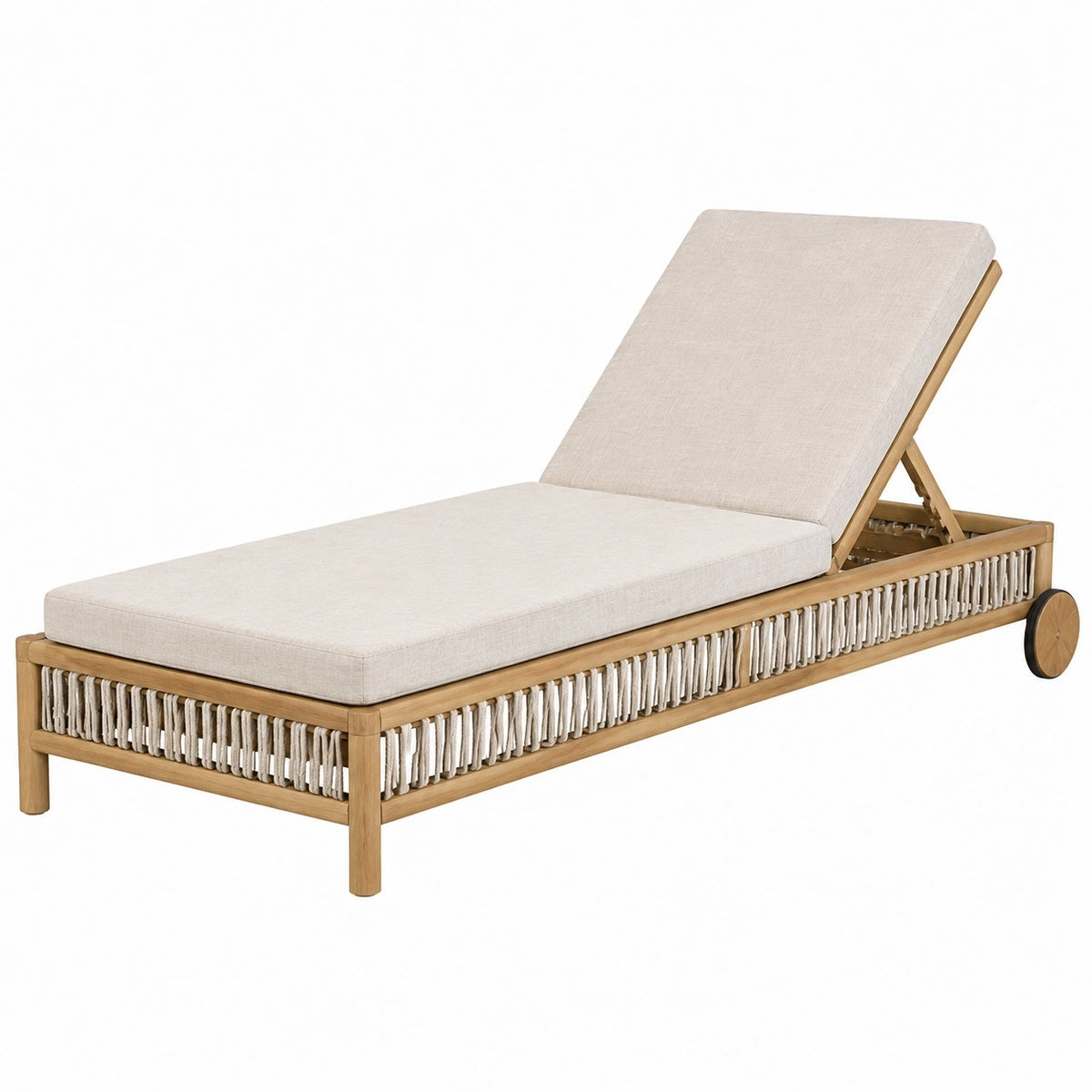 Chaise longue de jardin 200 x 75 cm en bois beige réglable à roulettes