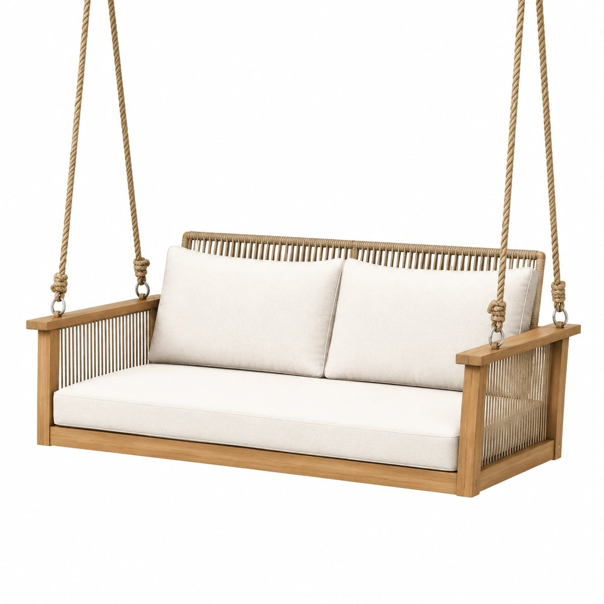 Balancelle suspendue 2 places 150 x 75 x 65 cm bois naturel écru style bohème