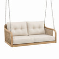 Canapé balançoire 2 places 150 x 75 x 55 cm en bois et rotin beige style naturel