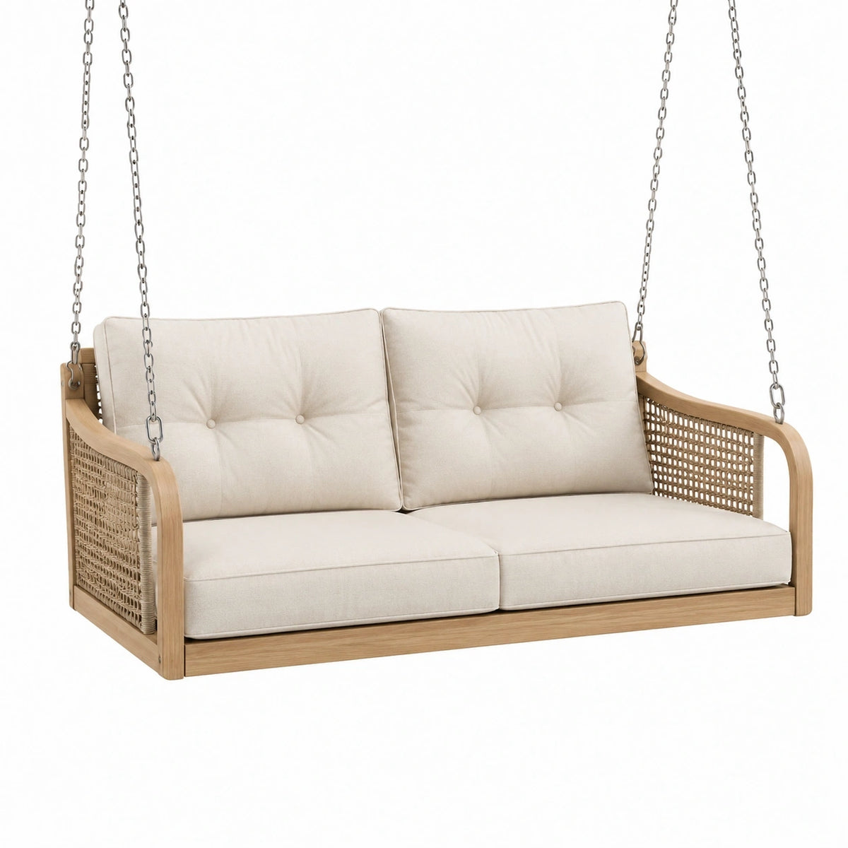 Canapé balançoire 2 places 150 x 75 x 55 cm en bois et rotin beige style naturel