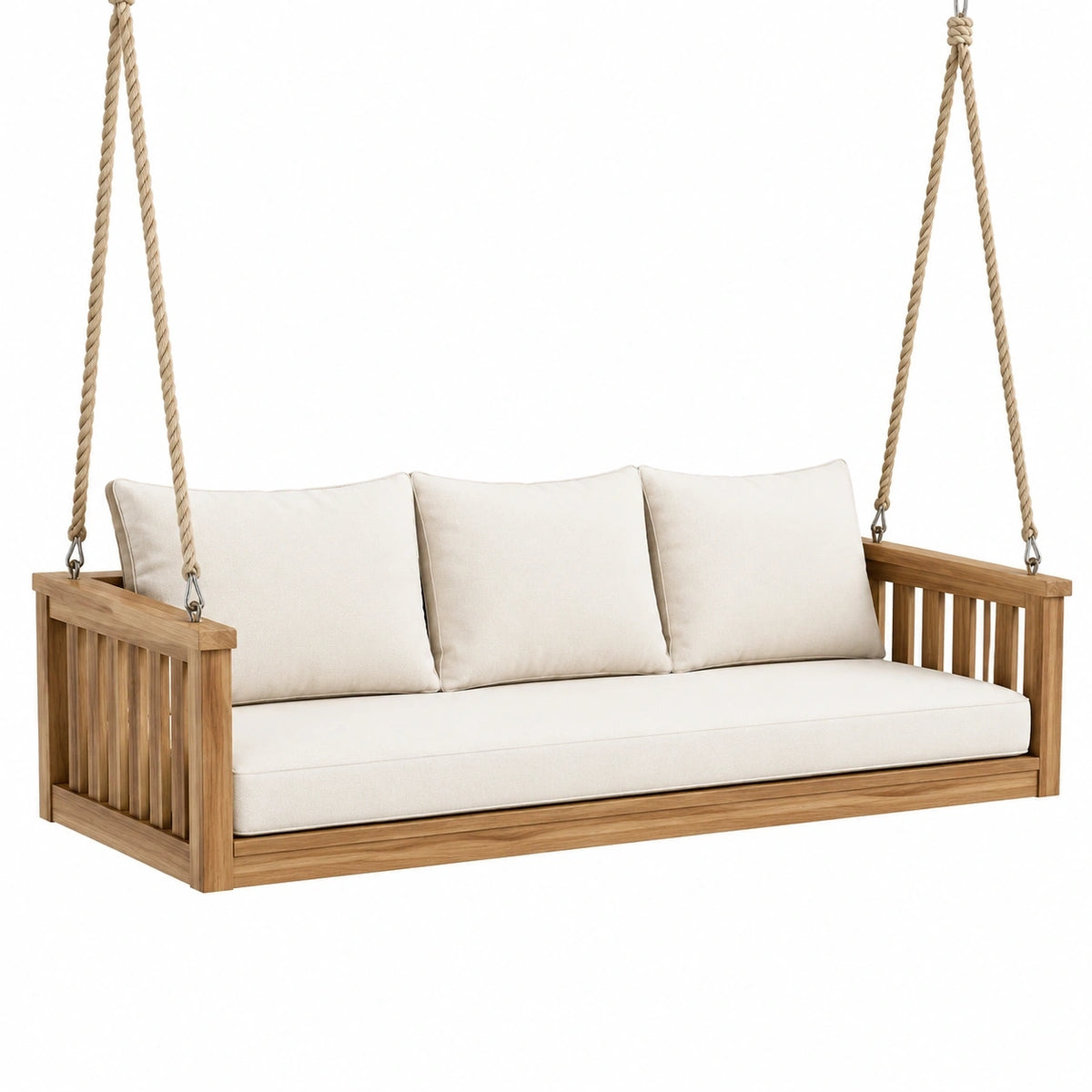 Balancelle de jardin 160 x 75 x 65 cm en bois beige suspendue style naturel