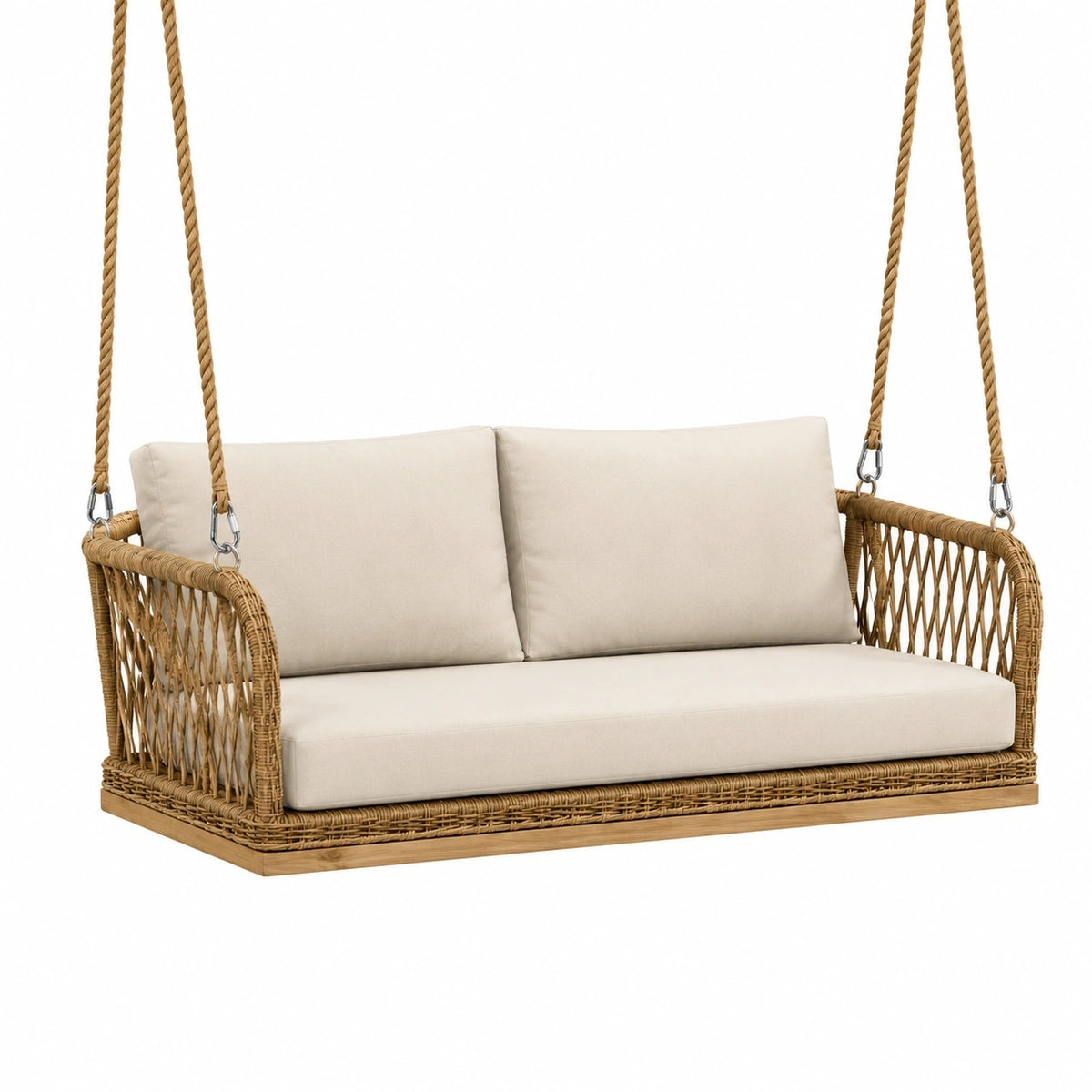 Balancelle suspendue 140 x 70 x 55 cm en rotin beige pour terrasse style bohème