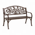 Banc de jardin 122 x 62 x 89 cm en métal brun à dossier floral