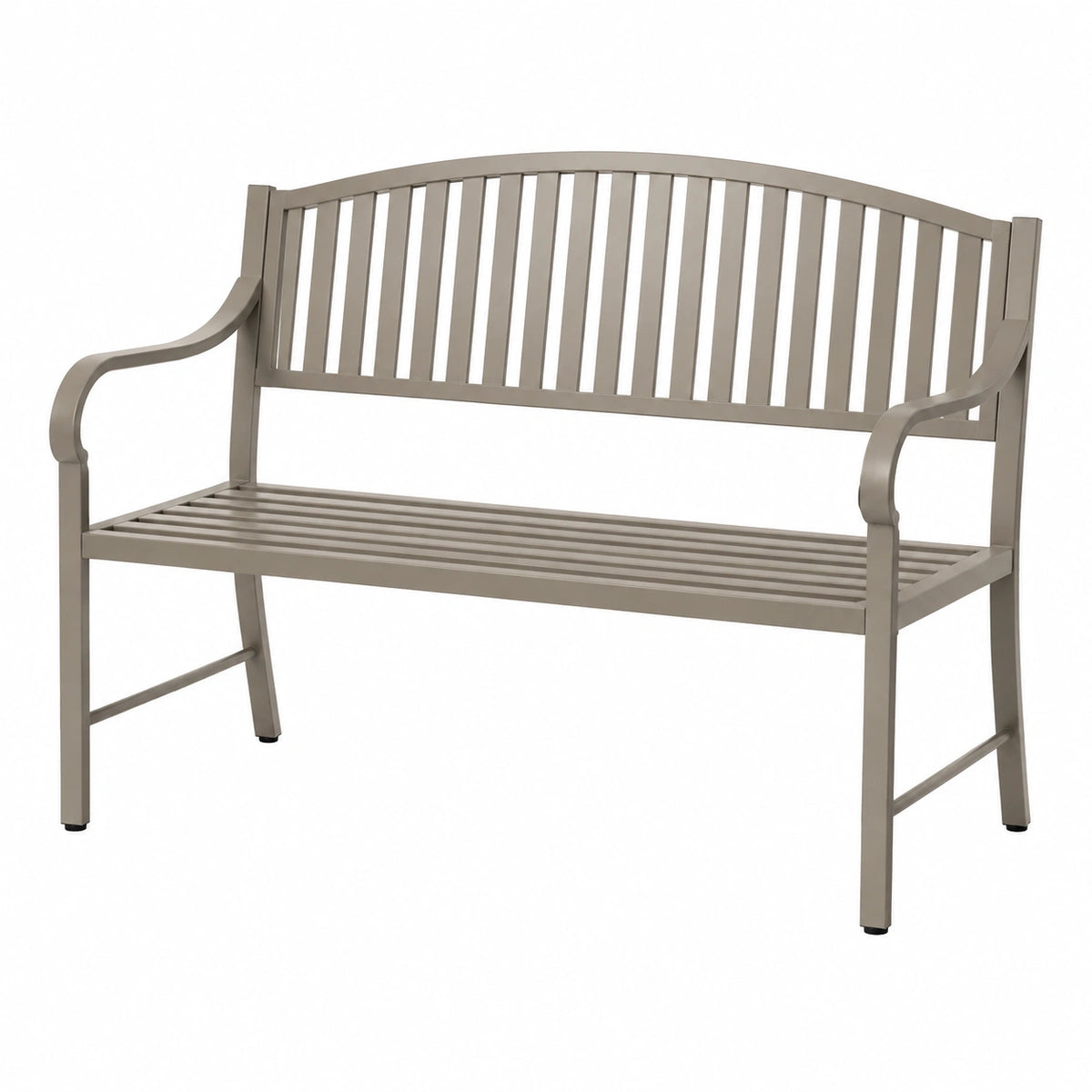 Banc de jardin 120 cm en métal taupe à lattes avec accoudoirs