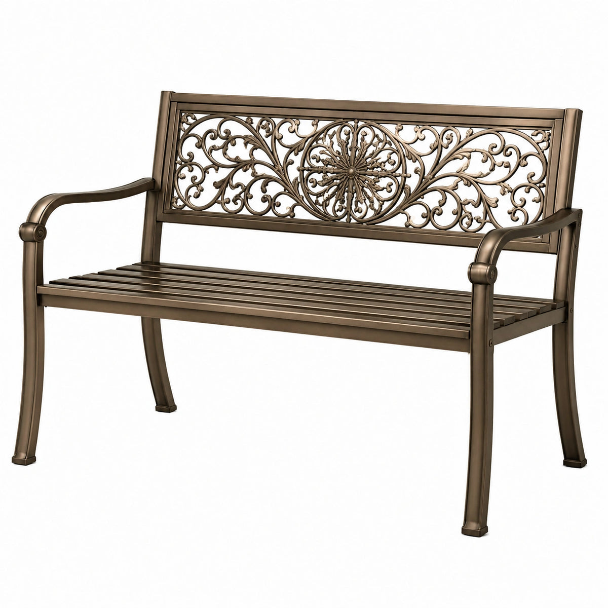 Banc de jardin 122 cm en métal bronze style classique décoratif