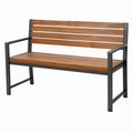 Banc de jardin 120 cm en bois marron et acier noir à accoudoirs contemporain