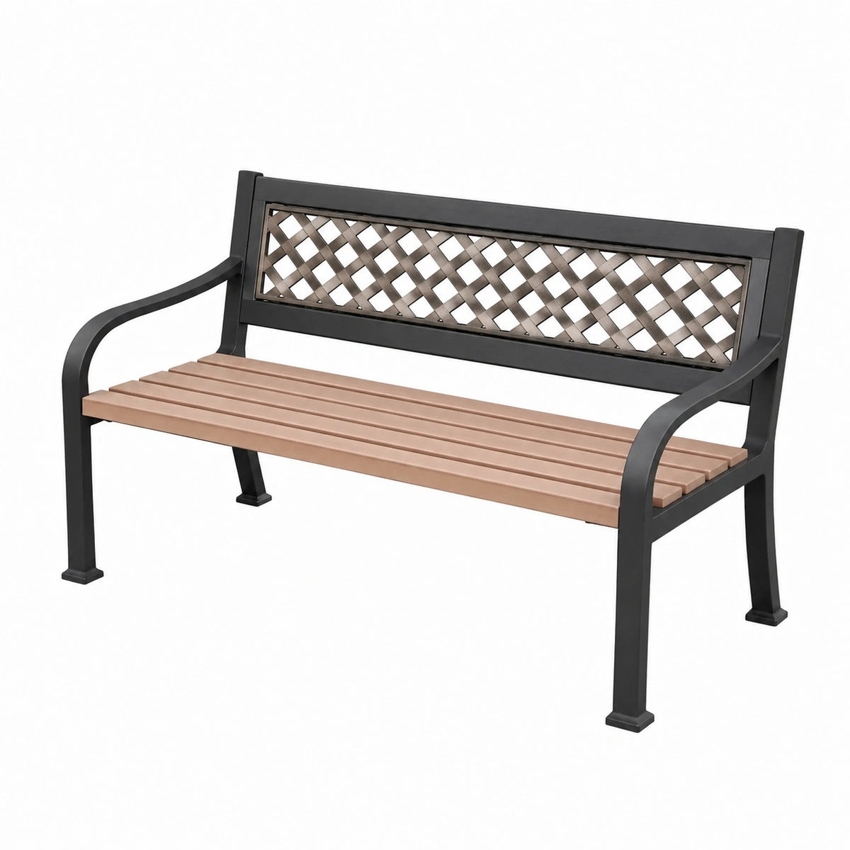 Banc de jardin 122 cm en métal noir et brun à dossier ajouré