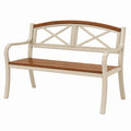 Banc de jardin 122 cm en métal et bois marron crème style classique