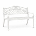 Banc de jardin 125 x 60 x 95 cm en métal blanc décor floral style romantique