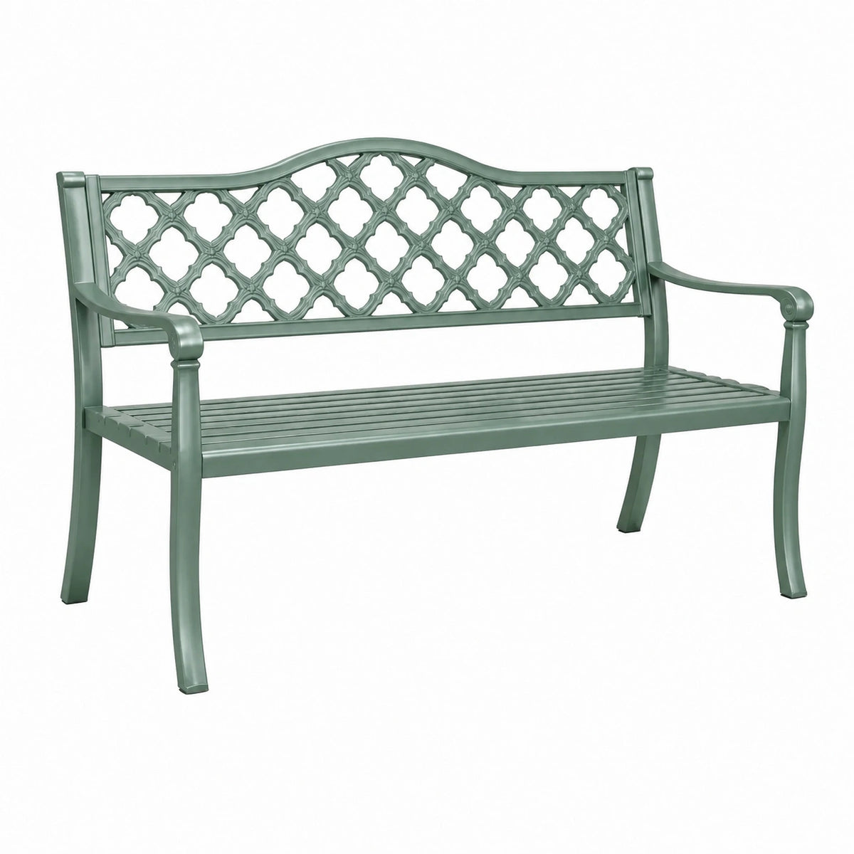 Banc de jardin 120 x 60 x 90 cm en métal vert avec accoudoirs style classique