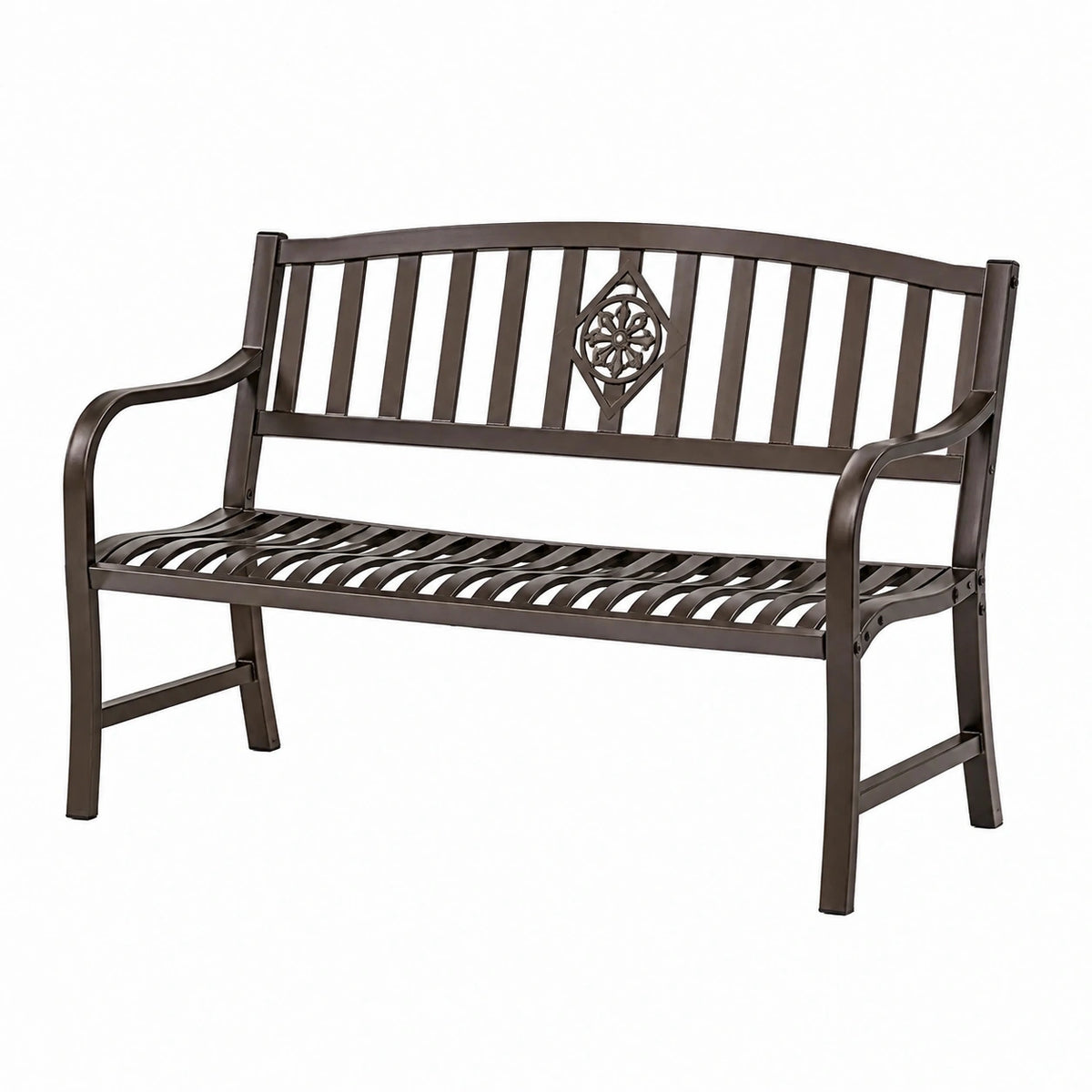 Banc de jardin 122 x 64 x 91 cm en acier brun style classique