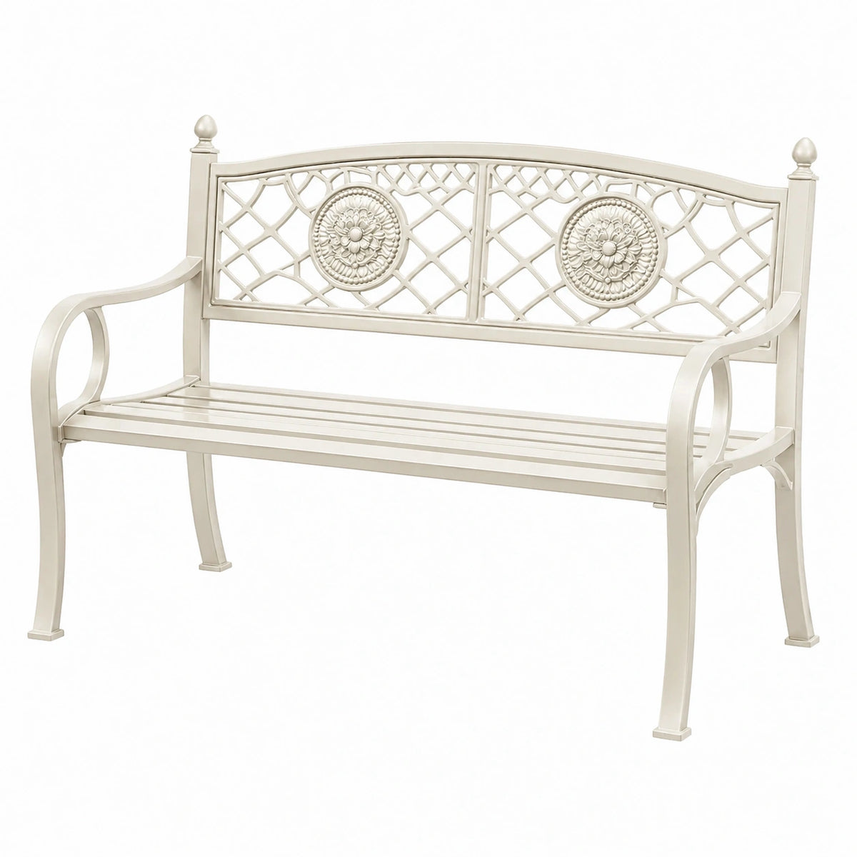 Banc de jardin 120 x 60 x 90 cm en métal blanc style classique décoratif