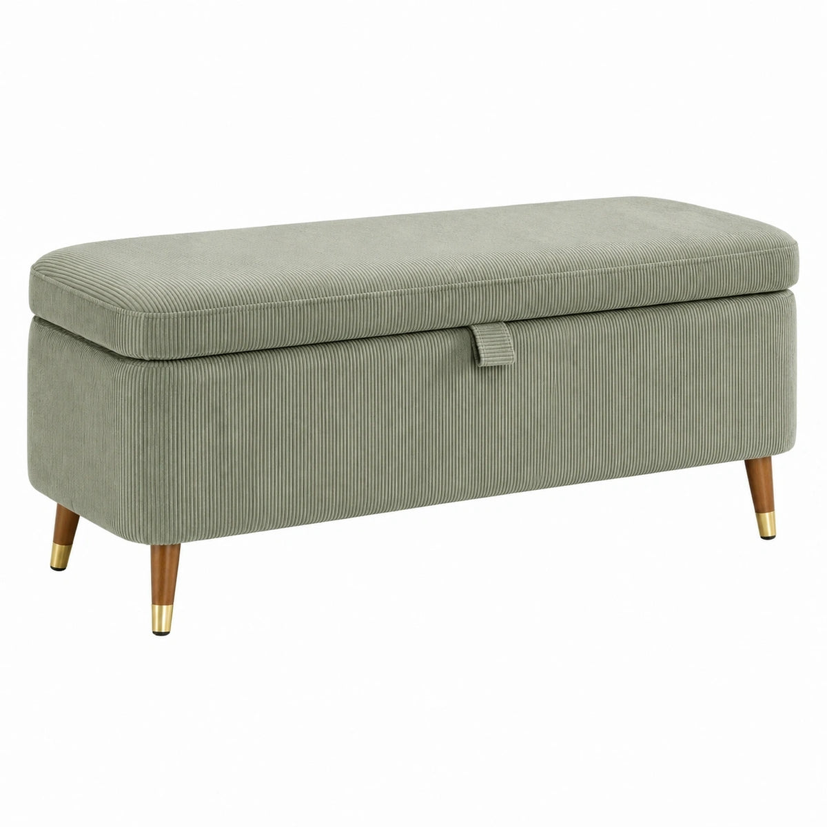 Banc coffre 100 x 40 x 45 cm en velours côtelé vert avec rangement style rétro