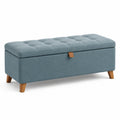 Banc coffre de rangement 100 x 40 x 45 cm en tissu bleu avec assise capitonnée style scandinave