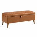 Banc coffre 120 x 45 x 48 cm aspect cuir marron capitonné style rétro