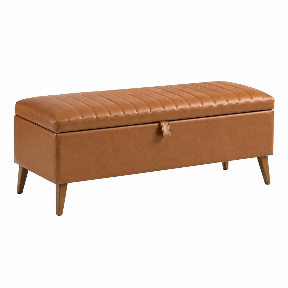 Banc coffre 120 x 45 x 48 cm aspect cuir marron capitonné style rétro