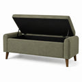 Banquette coffre 120 cm en tissu vert avec rangement et pieds en bois