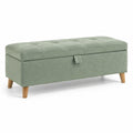Banc coffre 100 x 40 x 45 cm en tissu vert avec pieds en bois style scandinave