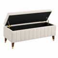 Banc coffre 120 x 45 x 48 cm en tissu bouclette beige avec rangement capitonné