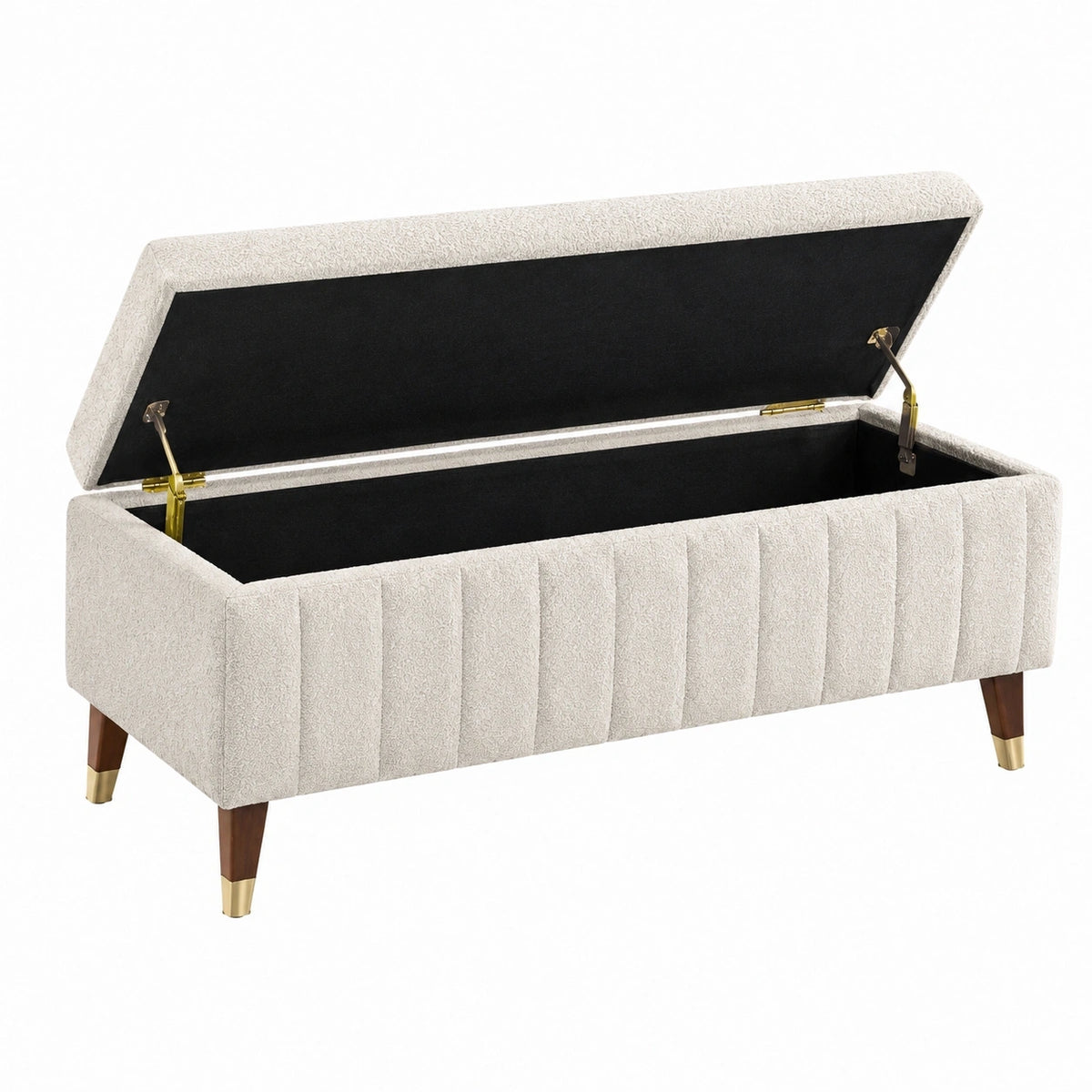Banc coffre 120 x 45 x 48 cm en tissu bouclette beige avec rangement capitonné